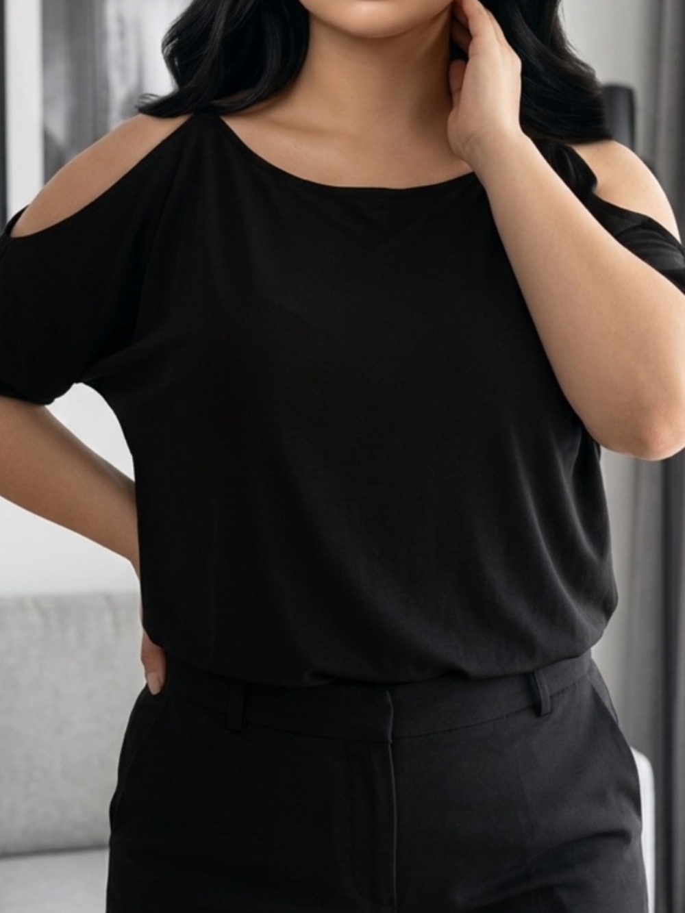 Express Black Cold-Shoulder Top with Sleeve Ties